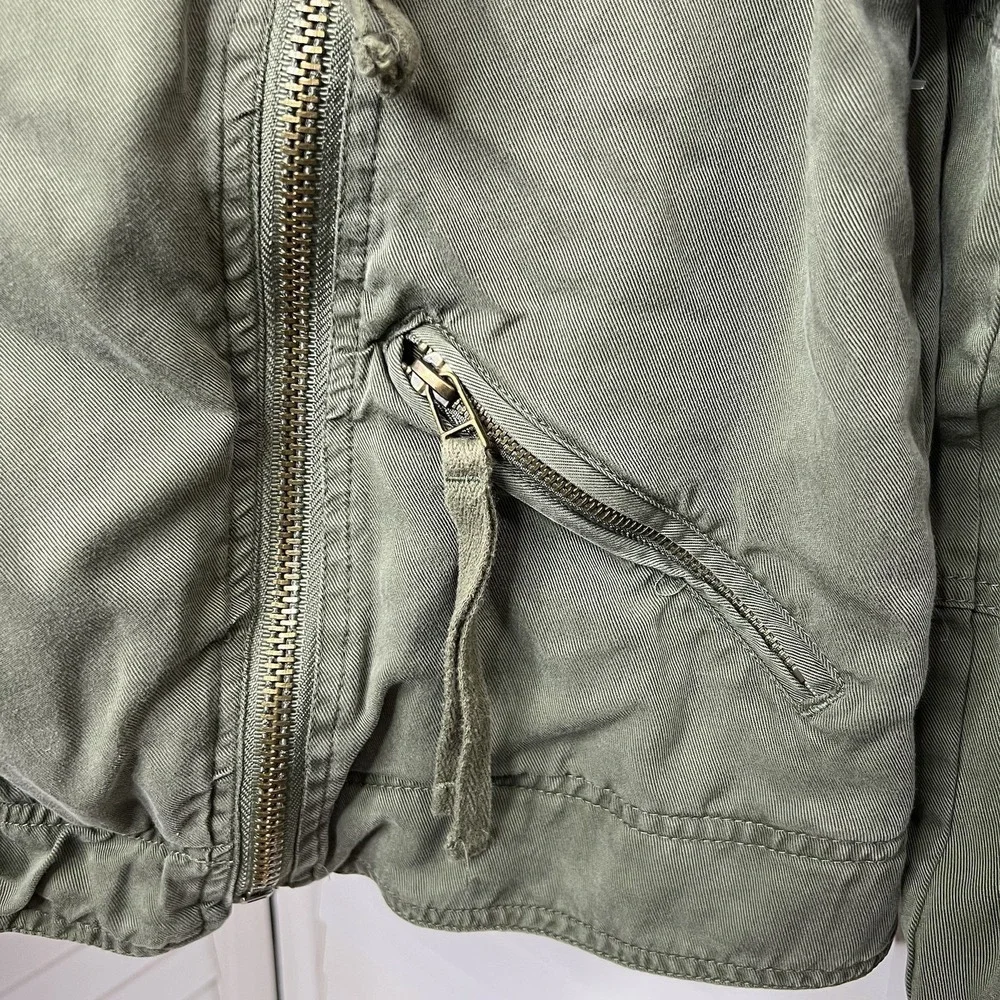 Kensie Jeans Army Green Moto Utility Style Short Jacket Asymmetrical Zip Sz Med‎